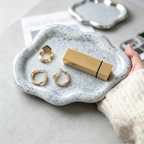 Jewelry Tray for Women, Cloud Shape Ceramic Trinket Dish, Jewelry Organizer Storage Holder for Ring Earring Bracelet Necklace, Ring Tray (Stone Blue) - Image 6
