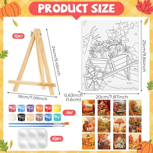 Zhanmai 72 Pcs 12 Sets Sip and Paint Kit Pre Drawn Canvas for Painting 8" x 10" Paint Party Canvas Painting Pre Printed Canvases for Party Favor DIY Virtual Adult's Date Night(Fall Thanksgiving) - Image 2