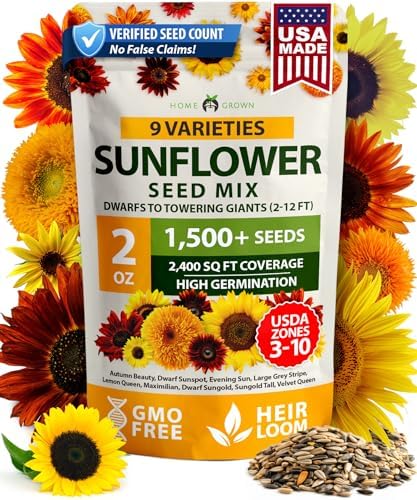 HOME GROWN Sunflower Mix Seeds, 9 Variety, 1,500+ Seeds by HOMEGROWN