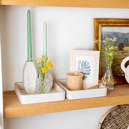 2 Pack White Catch All Trays for Jewelry| Small Leather Valet Tray| Key Bowl for Entryway Table EDC Trinket Tray CatchAll| Perfume Trays for Dresser Organizer Perfume Holder (Set of 2) - Image 7