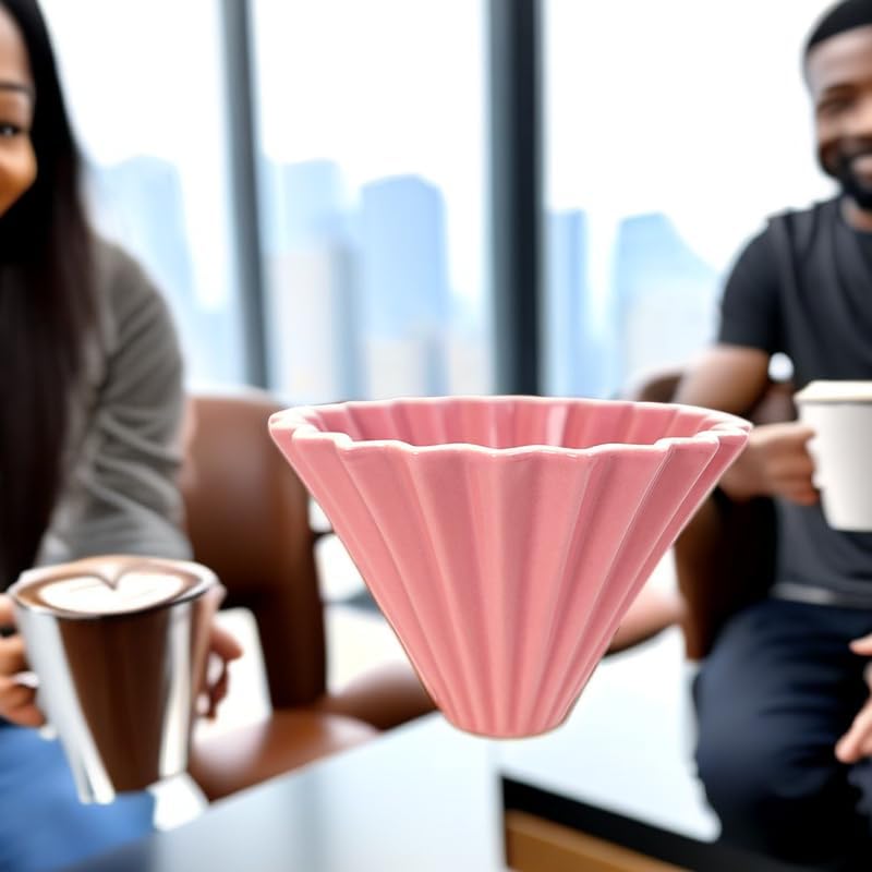 Origami Filter Cup,Ceramic Pour Over Coffee Maker, Non-Electric Pour Over Coffee Dripper, Easy Manual Brew Maker, Single Cups Porcelain for Home, Cafe, Camping, Coffee Gifts (pink) - Image 3