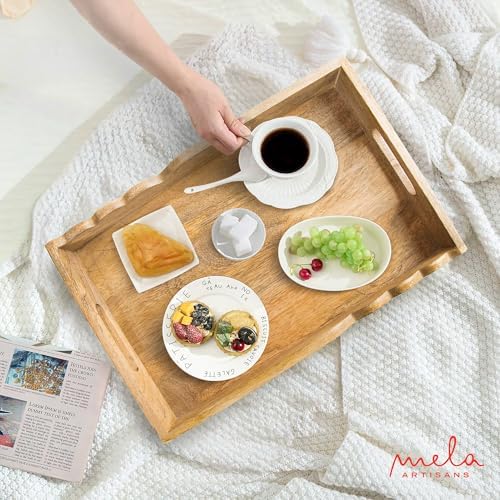 Mela Artisans Scalloped Mango Wood Serving Tray - Natural, 15x10 in - Image 6