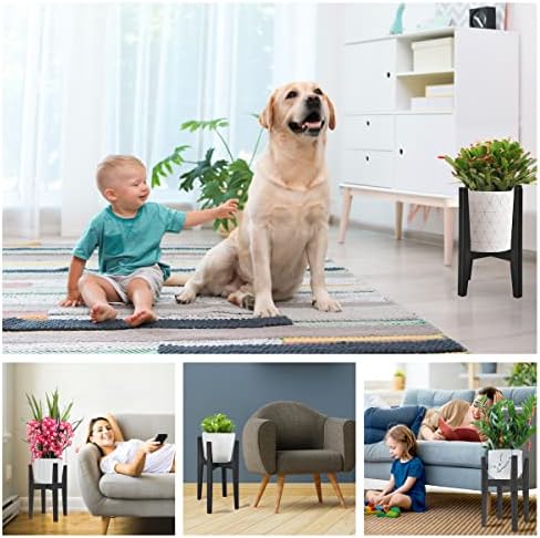 OERGKE Adjustable Plant Stand Indoor, Bamboo Mid Century Modern Plants Stands, Corner Flower Holder for Living Room, Fits 8 to 12 Inches Pots, (Pot & Plant Not Included)(Black, 1 Pack) - Image 6