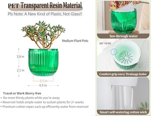 Melphoe Self Watering Pots for Indoor Plants Planter, 6.5 Inch 2 Pack Planters Self Watering Plant Pots for Flower, Houseplants, Succulent, African Violets and Cactus with Drainage - Image 6