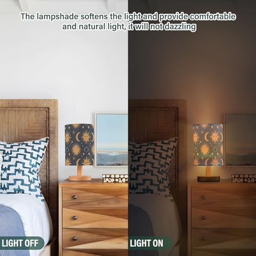 Bedside Lamp Sun Moon Stars Constellation Boho Lamp for Girls Boys Bedroom, Table Lamp with USB Port, Kids Nightstand Lamp Wood Base Room Desk Lamp (LED Bulb Included) - Image 6