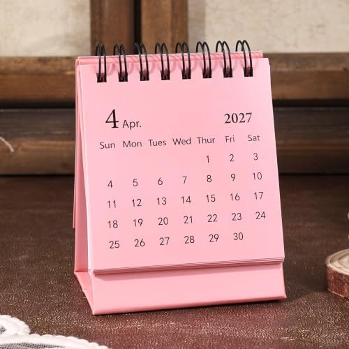 Mini Desk Calendar 2027-2028 - Jan 2027 to June 2028 Small Desktop Calendar Mini Daily Schedule Thick Paper Twin-Wire Binding with Stickers for Home Office School (Mini Pink) - Image 5