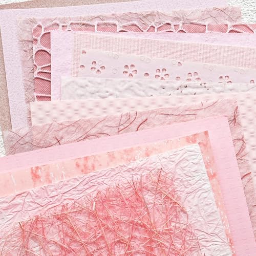 15-Piece Textured Scrapbook Paper & Mesh Fabric Set, Pink A5 Sheets - Image 7