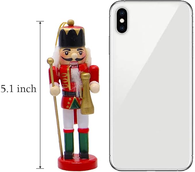 Joliyoou Wooden Christmas Nutcracker, 6 Pcs Mini Soldier Figurines 5.1 inch Ornaments for Xmas Gifts