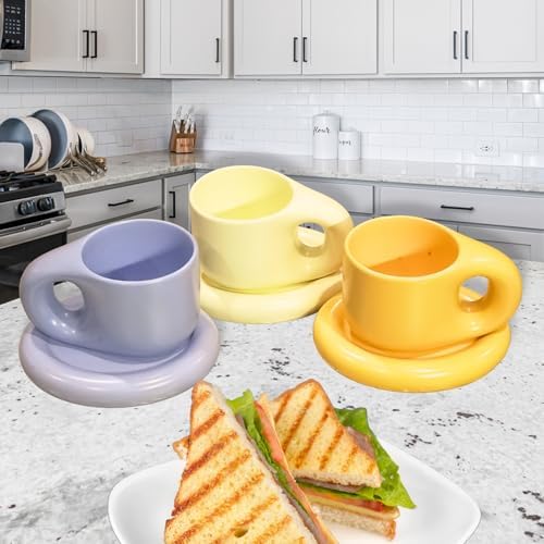 10oz Nordic Ceramic Coffee & Tea Mug, Saucer, Cute Cup, Lovers Gift, Orange - Image 5