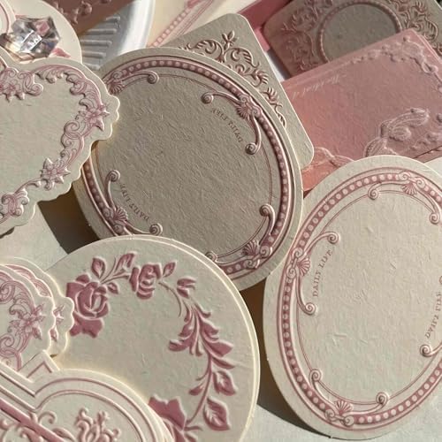 Vintage Embossed Kraft Scrapbook Notebook Paper, Mini Pink Journaling Scrapbooking Supplies Kit Aesthetic Decorative Floral Bow Blank Cards Craft Textured Paper, 30 Sheets Cute Bullet Journal Gifts - Image 5