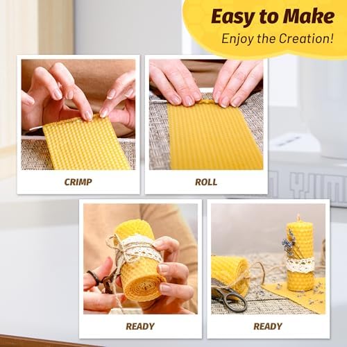 HASSLICKIT Natural Beeswax Candle Making Kit for Beginners-12 Beeswax Sheets for Candle Making Rolling DIY Kits (Natural Yellow Color, 8 x 8 inch) - Image 4