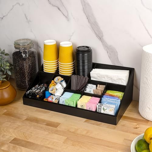 happimess Bambury 18" Cup and Condiment Station Bamboo Organizer, Black - Image 2
