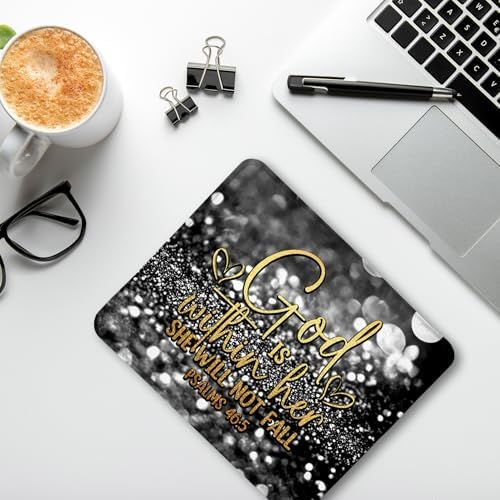 Black Glitter Christian Mouse Pad, God is Within Her She Will Not Fall Bible Verse Mouse Pads for Wireless Mouse Computers Laptop Desk Accessories, Christian Gifts for Women, 9.5x7.9 Inch - Image 4