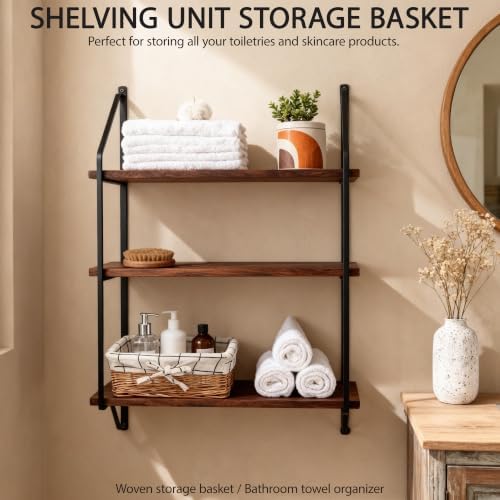 Small Wicker Storage Basket, Rectangular Woven Basket with Lining, Natural - Image 3