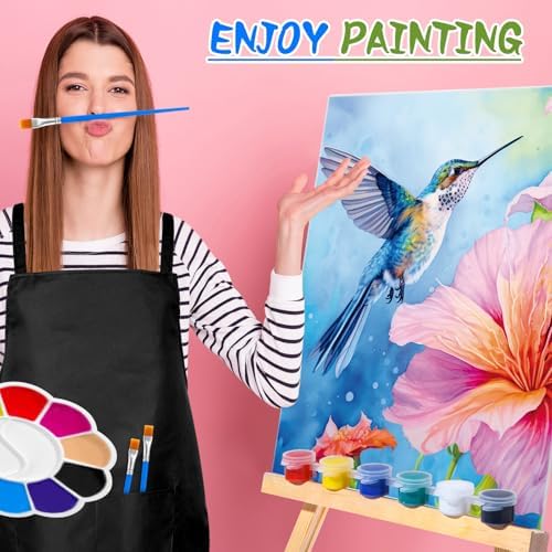 Motipuns 6 Set Pre Drawn Canvas for Painting for Adults Sip and Paint Kit with Easels 8 x 10 Inches Paint Party Kit with Printed Canvas Paints Brushes Palette Apron(Hummingbird) - Image 4