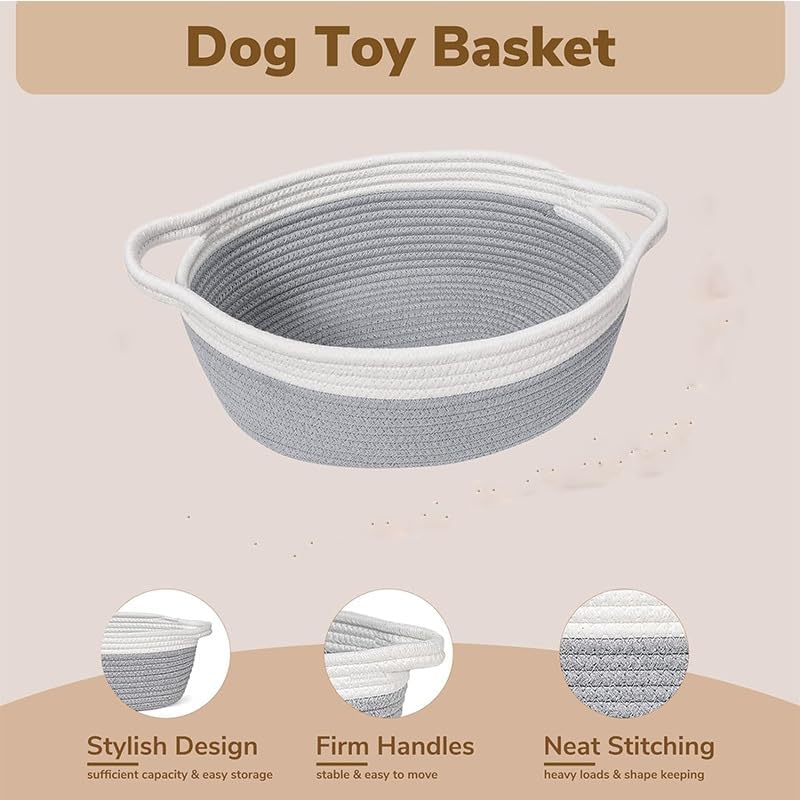 Woven Cotton Rope Storage Basket with Handle, Round Home Storage Basket for Home Organization and Gift Organizer, Home Organizer, Bedroom, Living Room, 12 x 8 x 5 Inch (Off White) - Image 2