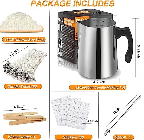 BBAXI Candle Making kit - 32 OZ/900 ML Pouring Pot, 16 OZ Soy Wax - Image 2