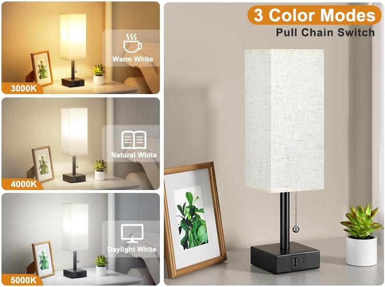 Small Bedside Table Lamp for Bedroom - Desk Lamp For Nightstand, USB C+A - Image 3