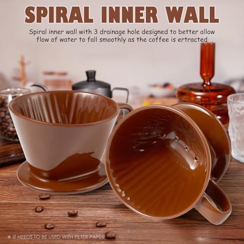 Pour Over Coffee Dripper, Ceramic Pour Over Coffee Maker, Brown - Image 5