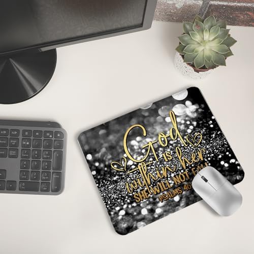 Black Glitter Christian Mouse Pad, God is Within Her She Will Not Fall Bible Verse Mouse Pads for Wireless Mouse Computers Laptop Desk Accessories, Christian Gifts for Women, 9.5x7.9 Inch - Image 6
