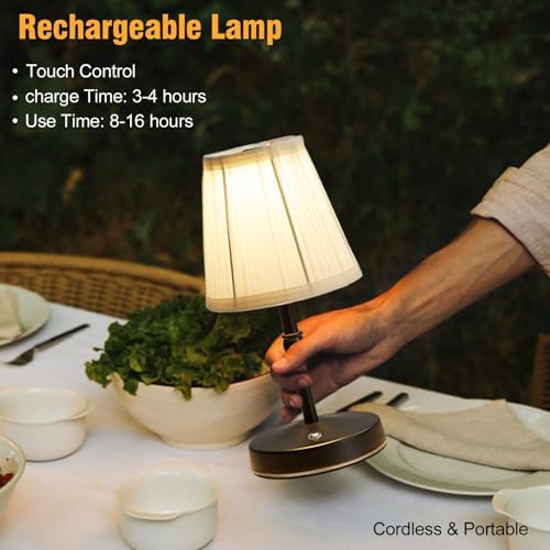 LED Cordless Mini Lamp 5W,3000 mah Battery Operated Lamps,3 Color Temperature Dimmable Table Light,Small Rechargeable Lamp,Kitchen Lamps countertop,Restaurant (Black,2pack) - Image 6