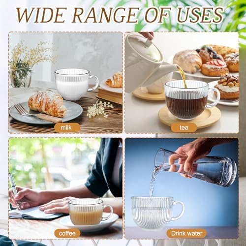 12 Pack Glass Coffee Mugs with Handles, 12 Ounces Glass Breakfast Mugs Bulk, Clear Tea Cups for Hot/cold Drinks, Glassware Set for Americano, Latte, Cappuccino(Ribbed) - Image 6