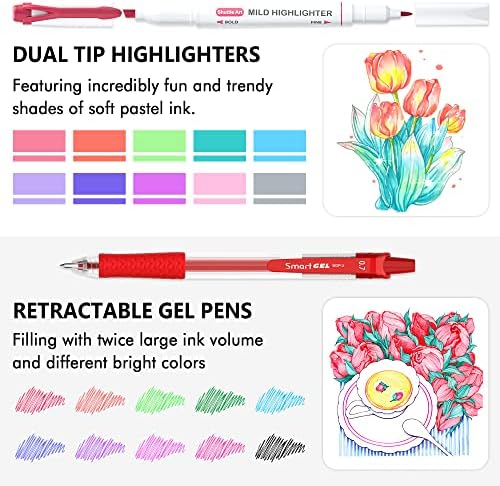Shuttle Art 20 Pack Journaling Kit,10 Colors Dual Tip Highlighters and 10 Colors Retractable Gel Ink Pens,Perfect for Adults Coloring,Underlining, Highlighting, Writing in Office Home&School - Image 2