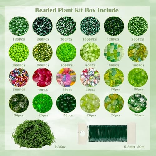 Lyukii Green Glass Beaded Plant Kit, Forever Plant DIY Crafts with Manual - Image 2