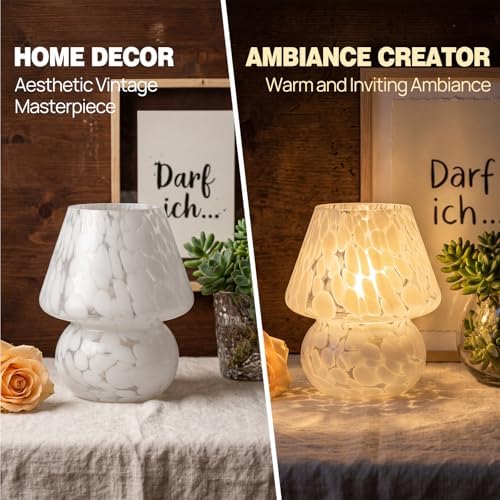 Small Mushroom Table Lamp for Bedside & Nightstand, Murano, White - Image 2
