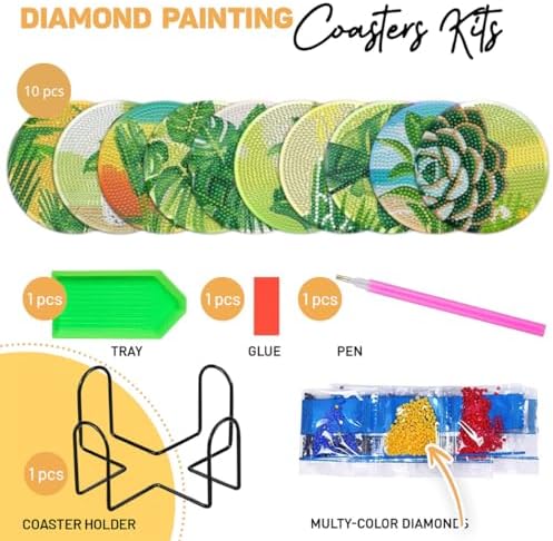 10 Pcs Leaves Shaped Diamond Painting Kits, Diamond Painting Kits with Holder, Diamond Art Coasters for Beginners Adults - Perfect Art Craft Supplies Gift!… (Leaves 2) - Image 4