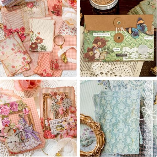 315 Sheets Vintage Scrapbook Supplies Paper Pack with Floral PET Stickers - Image 5