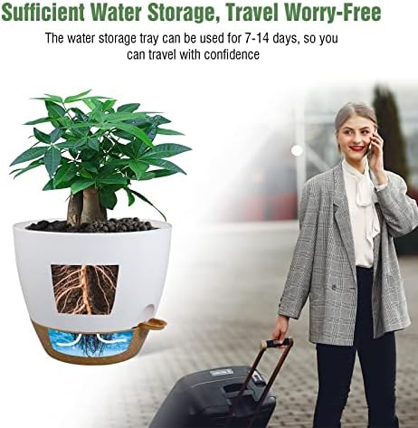 UOUZ 12 inch Large Self Watering Pots, Plastic Planters with 60oZ Removable Deep Reservoir and Multi Mesh Drainage Holes for Indoor Outdoor Garden Plants and Flowers, White with Brown - Image 5