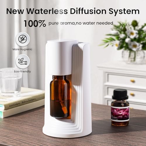 Waterless Essential Oil Diffuser, Portable Aromatherapy Diffuser, Fit for 10-20mL Essential Oil Bottles, 3 Timer & 3 Mist Level, Rechargeable Mini Scent Diffuser for Home, Room, Car and Office (White) - Image 2