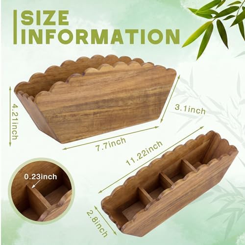 Jetec Scalloped Acacia Pencil Holder, 4 Compartment Wooden Desk Organizer - Image 2