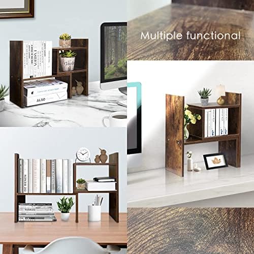 BROWN-BROWN Desktop Shelves & Office Shelves Desk Shelf Organizer Wooden Desk Shelf - Image 7