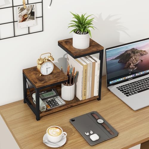 ELITEROO Desktop Shelf Organizer, 3 Tier Office Shelves, Wood Desk Organizers Storage Rack and Freestanding Display Shelf for Office, Dormitory, Home, Rustic Brown - Image 2