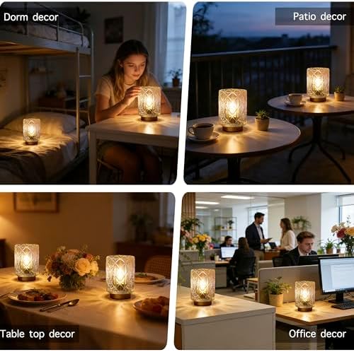 2 Pack Battery Operated Lamp,Cordless Samll Battery powered Accent Lamp with Timer for Bedside,Warm White Cozy Ambient Decorative Table Lamps for Shelf/Cubicle/Entryway/Table Decor(Iridescent Clear) - Image 5