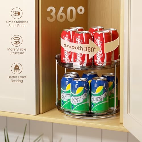 LAMU 2 Pack 2 Tier Lazy Susan Turntable Organizer 9.25'' Rotating Spice Rack Organization for Cabinet, Kitchen, Pantry, Countertop, Bathroom, Vanity, Medicine Cabinet Organizer, Grey - Image 2