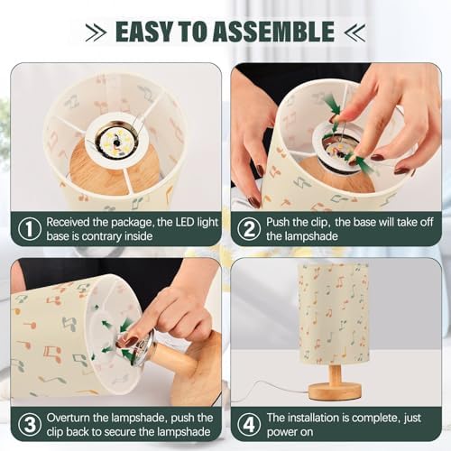 Fustylead Simple Music Note Bedside Table Lamp with USB Port for Bedroom, LED Nightstand Lamp with Round Wood Base Linen Shade for Bedroom Kids Room Living Room Dorm Office - Image 4