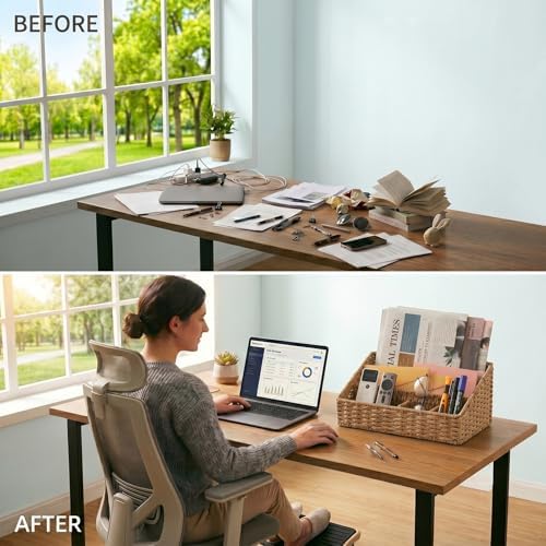 Mail Organizer for Desk - Countertop Mail Sorter & Magazine Holder, Brown Desk Organizer with 5 Compartments for Letters, Bills, Office Supplies, 12.7'' L x 6.3'' W x 7.1" H - Image 4