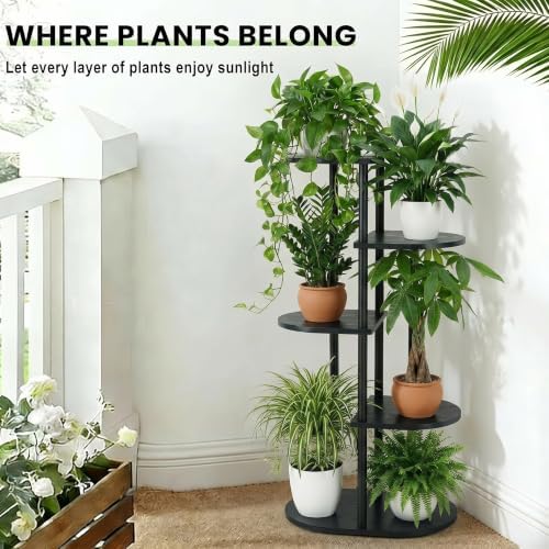 Tiered Plant Stand Indoor, Tall 5 Tier 6 Potted Wooden Plant Shelf for Multiple Flower Plants, Multi Corner Metal Plant Holder Indoor for Patio Garden Patent Design Living Room Balcony Bedroom, Black - Image 6