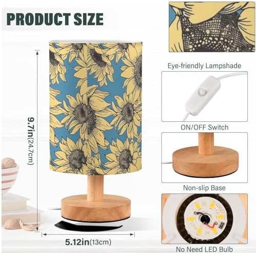 Rustic Sunflower Farmhouse Blue Bedside Table Lamps with USB Port for Bedroom Lamp Accent Table Lamp Small Nightstand Lamp Sturdy Linen Shade Wooden Base Decorative Lamps for Kids|Reading|Dorm|Home - Image 4