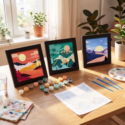 Novabright 4 Sets Paint by Numbers for Adults Beginners Landscape Paint Kit Framed Colorful Mini Easy Art with Canvas Acrylic Paints Brushes Board Sunset Lake Mountains for DIY Crafts Home Wall Decor - Image 2