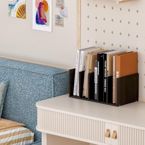 Desk File Holder with Five Tiered Compartments, Wood Desk File Organizer Vertical with Five Storage Compartments, Book Organizer for Desk, Office, Classroom, Black - Image 5