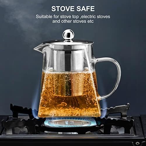 PARACITY Clear Glass Teapot with Infuser, Square 18.6oz Stovetop Tea Kettle - Image 6