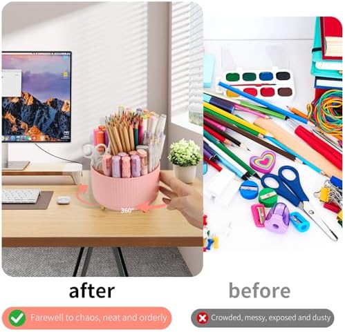 Camelmother 360°Rotating Pen&Pencil Holder For Desk With 5Slots Cute Office - Image 3
