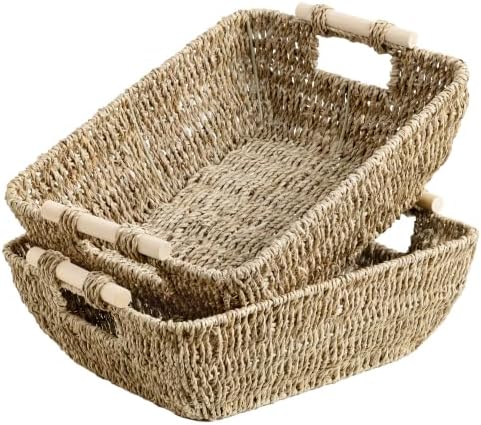 StorageWorks Seagrass Storage Baskets, Large Snack Baskets for Shelves by StorageWorks