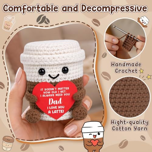 Dad Birthday Gifts from Daught Son Kids, Christmas Dad Gifts for New Daddy, Best I Iove You Gift for Step Bonus Dads Father, Funny Handmade Crochet Coffee Mug Cup for Coffee Lover Daddy Gift - Image 7