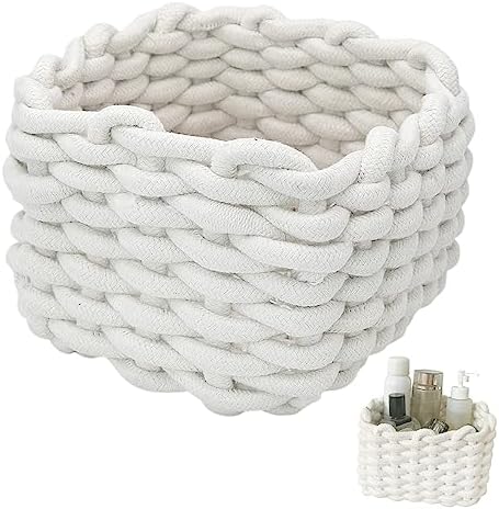 Small Storage Decorative Basket, Cotton Rope Woven Shelf Basket for Little Items, Cute Box Organizer for Baby Room, Nursery, Bedroom by inheming