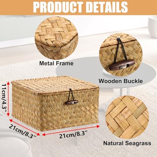 Hipiwe Handwoven Wicker Shelf Basket Bin with Lid Decorative Baskets Box - Image 3